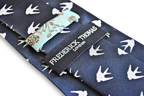 navy tie with swallow bird silhouette design